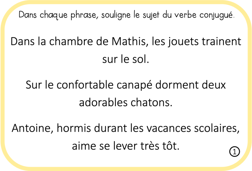 Ateliers autonomes – Grammaire – le sujet du verbe conjugué