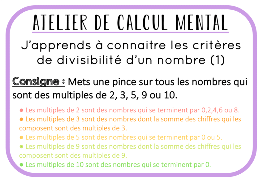 Ateliers Autonomes – Calcul – Les Critères De Divisibilité